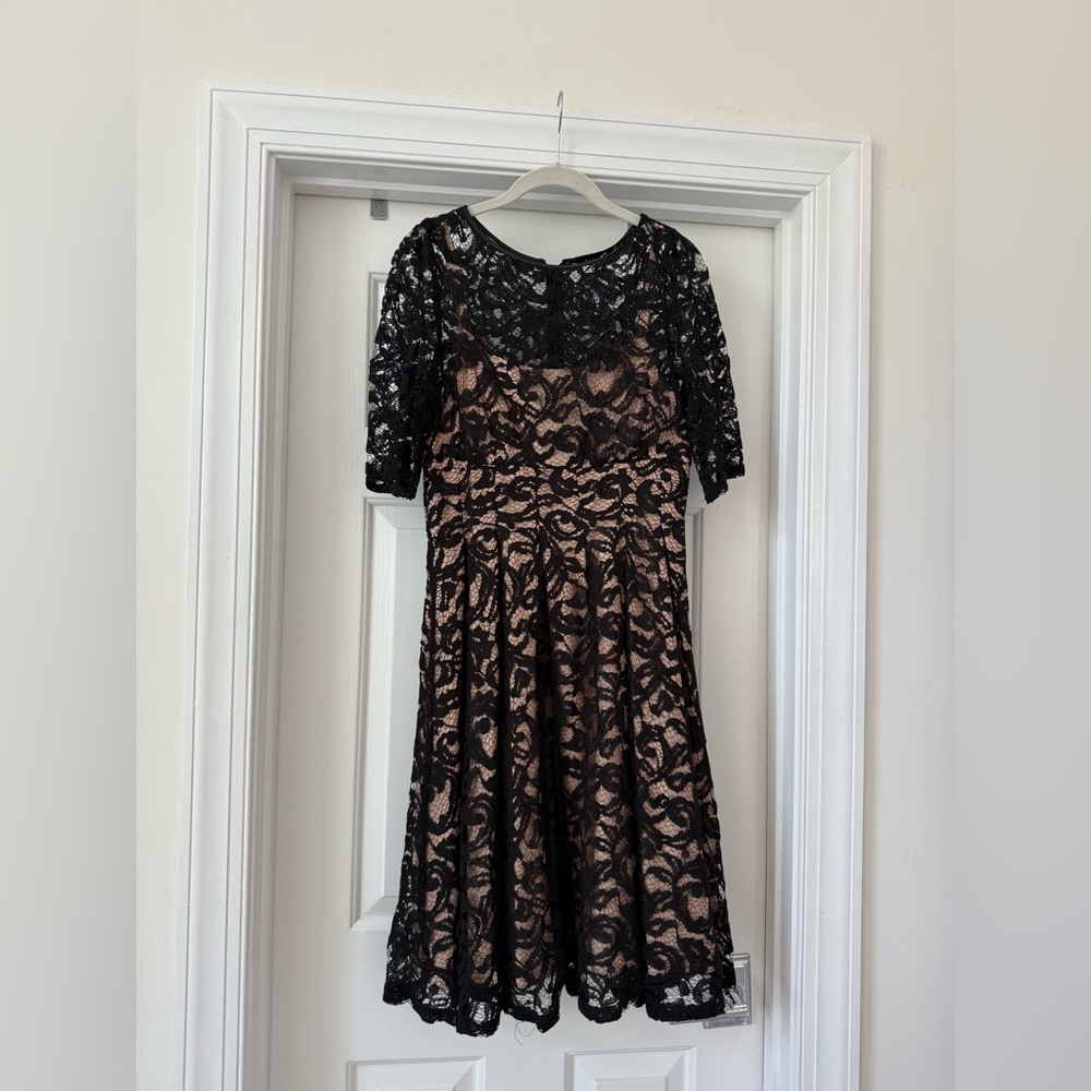 Adrianna Papell Black and Nude Lace Dress